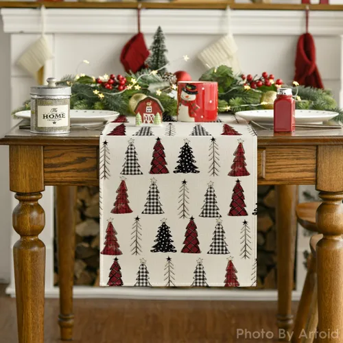 Miniatura 7 de Artoid Mode Camino de mesa de árbol de Navidad, decoración de mesa de comedor de cocina de invierno de temporada para decoración de fiesta