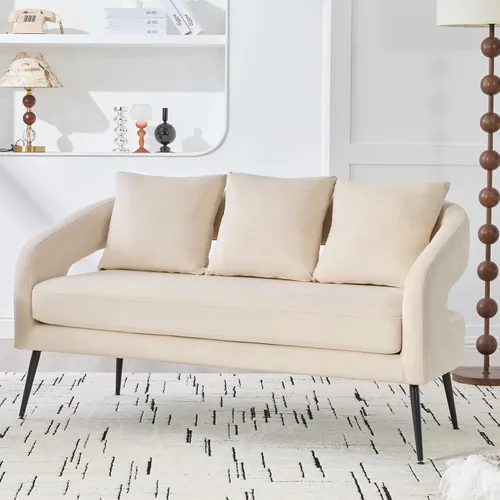 Miniatura 19 de Juego de 1 sofá biplaza pequeño y 2 sillas decorativas, juego de sofá y sillón de 3 piezas para sala de estar, moderno sofá de terciopelo con silla