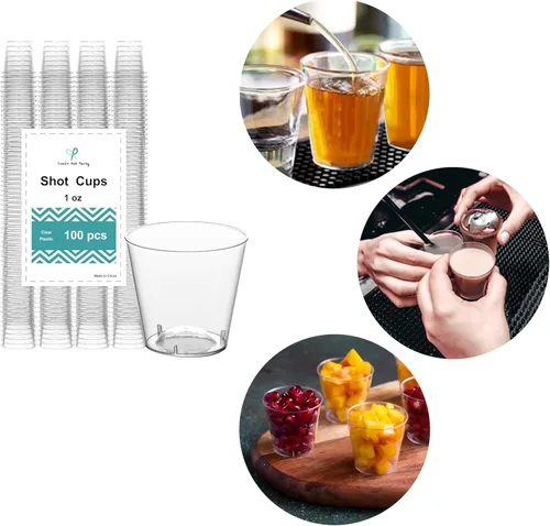 Miniatura 5 de 100 piezas de vasos transparentes premium de 1 onza. Vasos transparentes desechables para degustación de vino, vodka, whisky, shots de gelatina