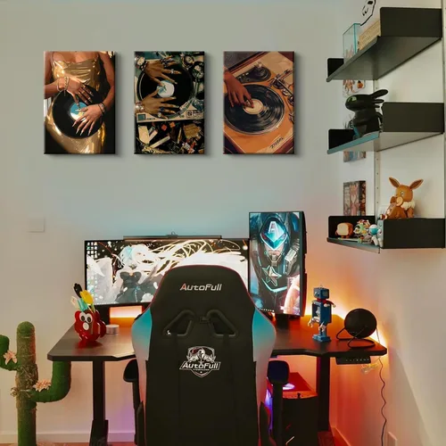 Miniatura 4 de QWETYY666 3 piezas de arte de pared en lienzo de mujer afroamericana, decoración de pared de personas negras funky negras, pinturas musicales
