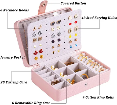 Miniatura 3 de Joyero pequeño para mujeres y niñas, regalo de cumpleaños, organizador de joyas de viaje de cuero, joyero de viaje pequeño, joyero de viaje