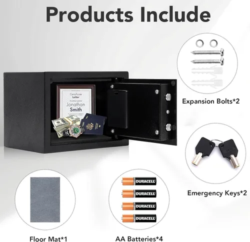 Miniatura 5 de Caja de seguridad de acero de 0.21 pies cúbicos con teclado digital, caja fuerte electrónica para el hogar, oficina, hotel, negocios, dinero