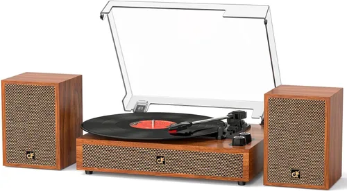 Miniatura 11 de Tocadiscos Bluetooth con altavoces externos tocadiscos de transmisión por correa para discos de vinilo, altavoces estéreo duales, reproductores LP