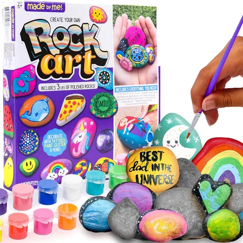 Made By Me Kit de arte rupestre, kit de arte y manualidades de pintura rupestre, incluye 3 libras de rocas y 12 pinturas, gran actividad de verano o