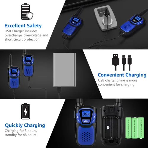 Miniatura 2 de Walkie Talkies para adultos, recargable de largo alcance Walky Talky con baterías y cargador, radio portátil de dos vías con alerta meteorológica