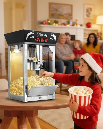 Miniatura 7 de Máquina comercial de palomitas de maíz de 12 onzas, 850 W, máquina de palomitas de maíz de cine, máquina de palomitas de maíz de mesa negra con Negro