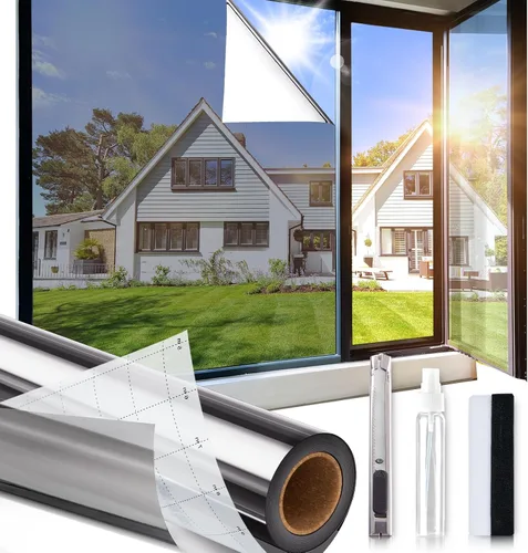 Miniatura 10 de Película reflectante para ventana, privacidad unidireccional, tinte de ventana para el calor del hogar y bloqueo UV, película de ventana con Negro