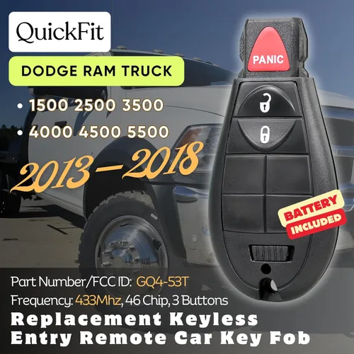 Miniatura 2 de Llavero remoto de entrada sin llave de repuesto para automóvil GQ4-53T 433Mhz 46 Chip 3 botones para Dodge RAM 1500 2500 3500 4000 4000 4500 4500