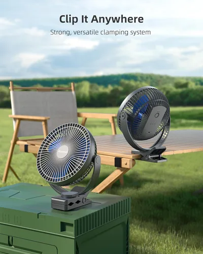 Miniatura 6 de Koonie Ventilador portátil recargable de 10000 mAh, de 8 pulgadas, con pinza, ventilador USB para automóvil de 4 velocidades, abrazadera resistente