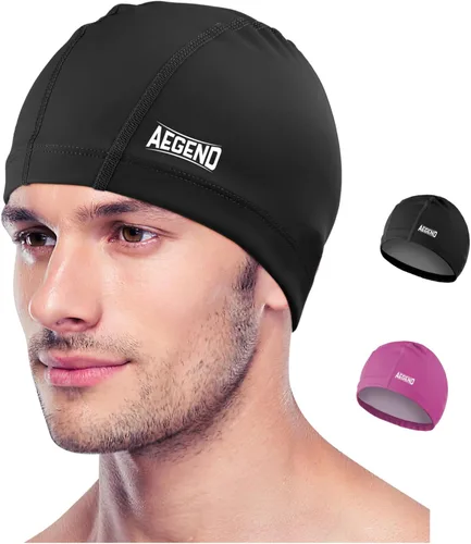 Miniatura 13 de Aegend Gorro de natación de tela, capa impermeable de silicona, gorra de natación de tela transpirable, mantiene el cabello seco con alta