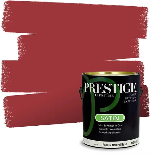 Miniatura 164 de Prestige Paints E100-T-SW6591 Pintura exterior e imprimación en uno, 1 galón, plano, combinación comparable de Sherwin Williams Amaryllis, 1 galón