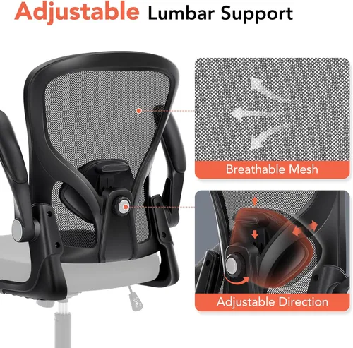 Miniatura 4 de Silla de oficina ergonómica, silla de escritorio para computadora con soporte lumbar ajustable, silla de oficina de malla transpirable con Negro