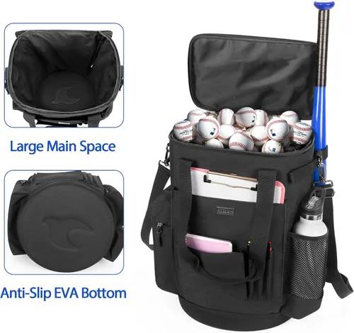 Miniatura 2 de Goburos Cubo de pelota de béisbol con gran capacidad, bolsa de entrenador de sóftbol con parte inferior antideslizante de EVA, espacio para bate