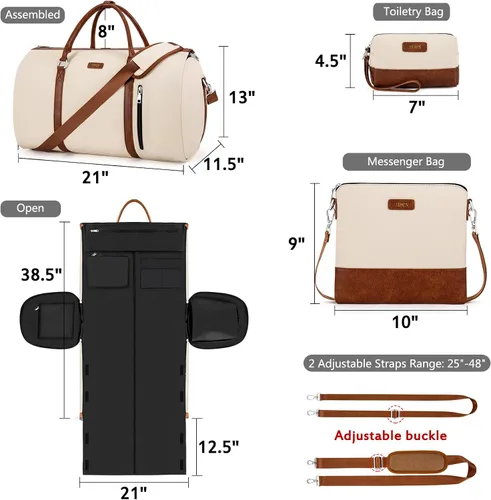 Miniatura 5 de Bolsa de lona convertible para ropa de viaje, de mano, con bolsa de aseo personal, bolsa grande de fin de semana para hombres y mujeres, 2 en 1