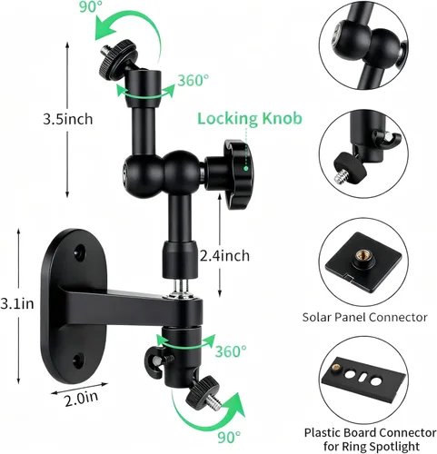 Miniatura 3 de Soporte de pared 2 en 1 para panel solar de anillo, batería de leva de anillo para pegar, cámara de foco y cámara de foco Plus/Pro (batería), ángulo