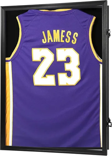 Estuche de Exhibición con Marco para Jersey, Caja de Sombra con Cerraduras Negras, Marco para Jersey Deportivo con Protección UV, Acrílico y 2