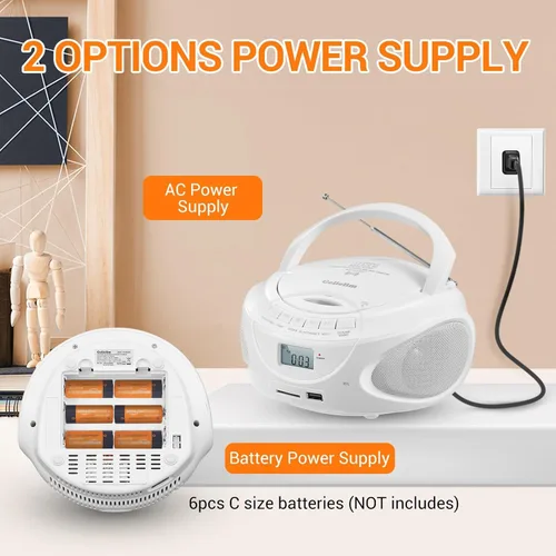 Miniatura 7 de Gelielim Boombox reproductor de CD portátil con Bluetooth, pequeña radio AM/FM, sonido estéreo, reproductor de disco de carga superior