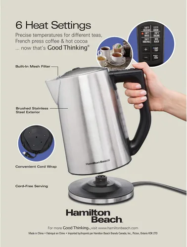 Miniatura 4 de Hamilton Beach Hervidor de té eléctrico de acero inoxidable de temperatura variable 41025