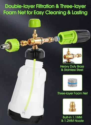 Miniatura 3 de Cañón de espuma para lavadora a presión (boca ancha), filtro de acero inoxidable, pistola de espuma gruesa para lavado de autos, cañón de jabón