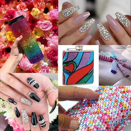Miniatura 6 de Kits de diamantes de imitación de espalda plana, diamantes de imitación coloridos+gemas de cristal AB con pegamento de secado rápido+lápiz