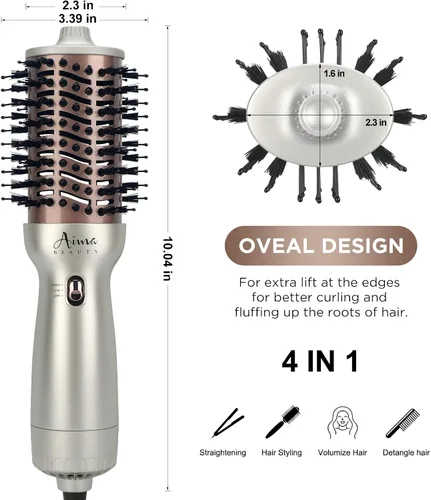 Miniatura 3 de Aima Beauty Cepillo de Aire Caliente de Viaje Mundial 4 en 1 Cepillo de Peinado de Doble Voltaje Forma Ovalada 110V-120V/220V-240V Alisador Cepillo