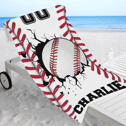 Miniatura 5 de Toalla de playa de béisbol personalizada para niños y niños, toalla de playa deportiva personalizada con nombre, número de equipo, regalos