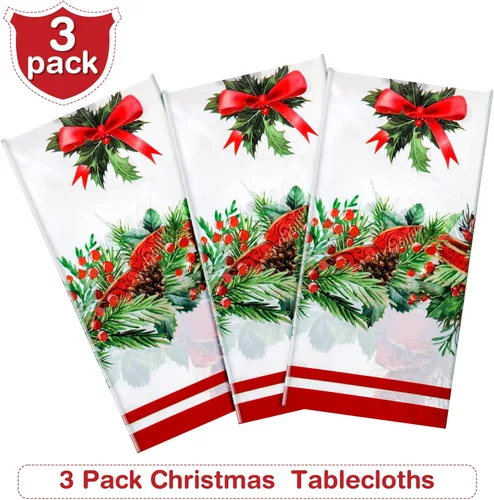 Miniatura 4 de Tiamon Manteles de plástico de 3 piezas, impermeables, desechables, rectangulares, fundas de mesa de Navidad para suministros de fiesta de Navidad
