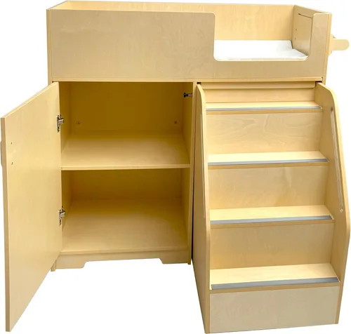 Miniatura 4 de ZETY BABY Cómoda portátil con escaleras sobre ruedas, estación de pañales de madera con 2 estantes de almacenamiento, rodillo de papel