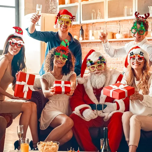 Miniatura 7 de Juego de 24 diademas de Navidad y marcos de gafas, recuerdos de fiesta de Navidad, lindo juego de anteojos con sombrero de Papá Noel, muñeco