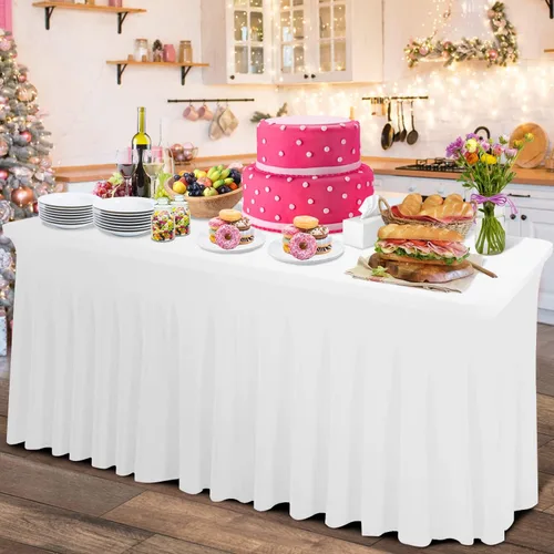 Miniatura 8 de Falda de mesa gruesa de elastano 2 en 1 y funda de 6 pies, mantel rectangular ajustable con falda plisada, mantel rectangular sin arrugas para Negro
