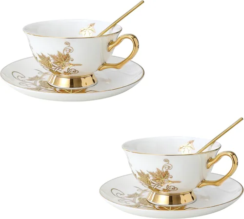 Miniatura 7 de TFE's - Juego de taza de té y platillo, 6 piezas de porcelana de hueso con diseño vintage, juego de taza de café y taza de espresso para cualquier