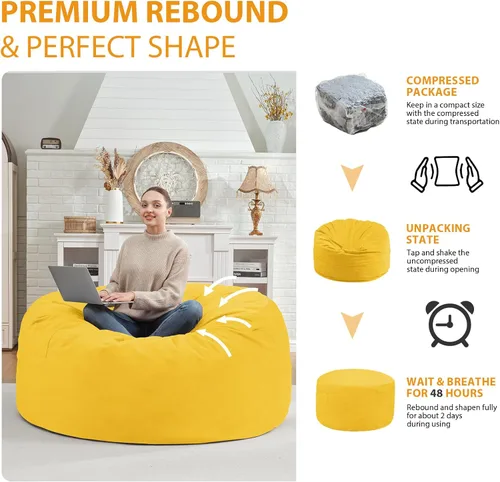 Miniatura 212 de Puf de 5 pies, puf grande con relleno de espuma viscoelástica, sofá puff esponjoso con funda de terciopelo holandés, puf redondo para sala de estar