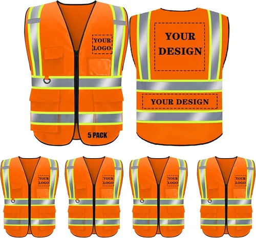 Miniatura 15 de Chaleco de seguridad con logotipo personalizado de alta visibilidad, chaleco reflectante clase 2, ropa de trabajo de construcción con 5 bolsillos