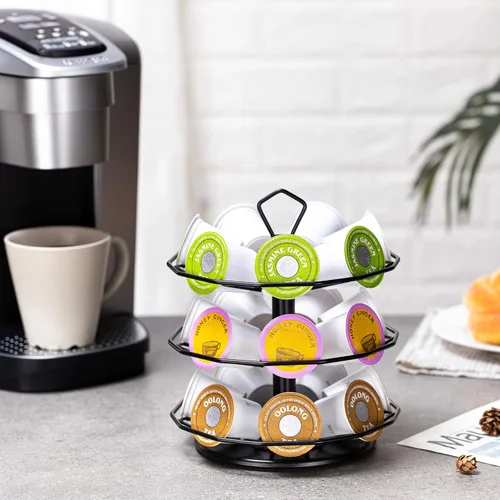 Miniatura 9 de FlagShip Carrusel para tazas K de 3 niveles para soporte de cápsulas Keurig de metal, instalación de bricolaje, pequeño para almacenamiento