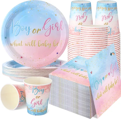 Miniatura 32 de Hushee 200 piezas de platos de papel, servilletas y vasos florales para baby shower, juego de vajilla para fiesta de baby shower, vasos y Rosa