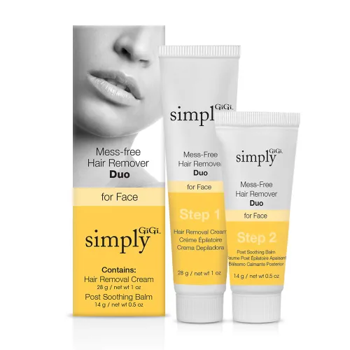 Gigi Crema depilatoria facial sin desorden y bálsamo calmante dúo, para todo tipo de piel, 2 piezas