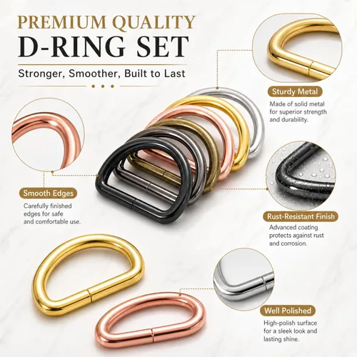 Miniatura 4 de Shimeyao 90 anillos en D de metal de colores surtidos para monedero, hebillas en forma de D, multiusos, semicirculares para coser bolsas