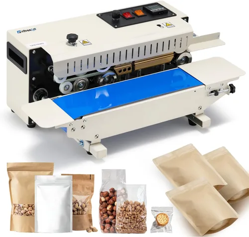 Máquina selladora térmica comercial, máquina de sellado continuo de bandas de bolsas con control digital de temperatura, máquina selladora