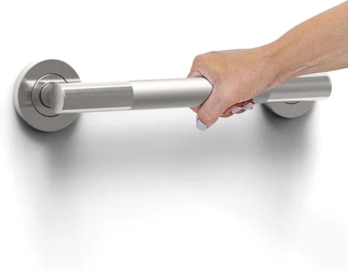 Barra de seguridad de baño de diseño con agarre antideslizante Peened Grip, capacidad de carga de 500 libras compatible con ADA, colección Glaciar,