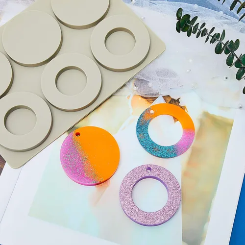 Miniatura 5 de Patelai 2 moldes de silicona para derretir cera de resina de Navidad, molde de llavero redondo rectangular de fundición epoxi para fabricación