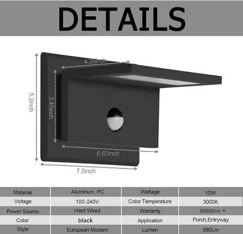 Miniatura 6 de Lámpara de pared para exteriores, sensor de movimiento, lámpara LED de montaje en pared, moderna lámpara de iluminación exterior de aluminio