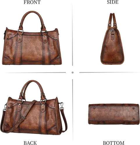 Miniatura 5 de Iswee Bolsos satchel para mujeres, bolso de hombro de cuero genuino, carteras de cuero Hobo, bolsos cruzados, cartera vintage, bolso tote