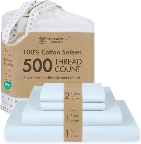 Miniatura 42 de Threadmill - Sábanas de algodón de lujo para hotel, tamaño King, 100% algodón, 500 hilos con bolsillo profundo, ajuste cómodo, suaves y frescas