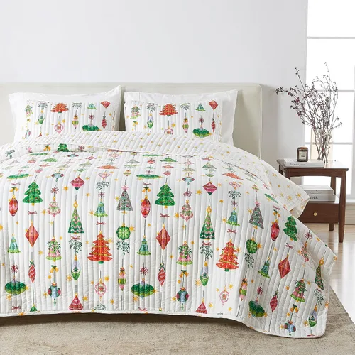 Miniatura 18 de Great Bay Home Juego de edredón navideño de 3 piezas con fundas de almohada. Colcha cubrecama reversible con patrón navideño. Colección Holly Ciervo