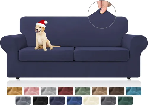 Miniatura 12 de KEKUOU 4 piezas de fundas elásticas para sofá de 3 cojines, fundas para sofá para mascotas, fundas para sofá lavables, suaves y elásticas, protector