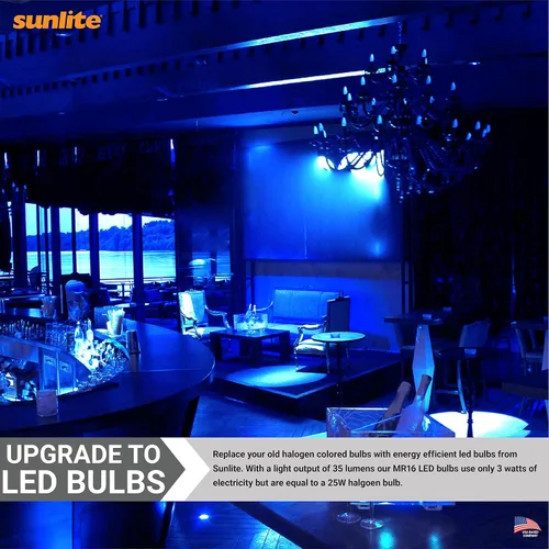 Miniatura 4 de Sunlite Foco reflector LED MR16 80856, 35 lúmenes, 3 vatios (ecualizador de bombilla halógena de 25 W) 12 V, base bi-pin GU5.3, no regulable, Azul