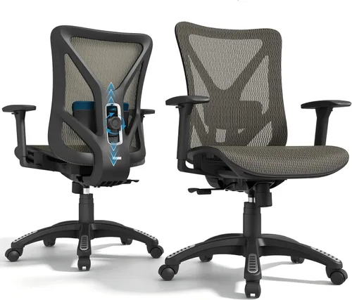 Miniatura 11 de Silla de oficina ergonómica, sillas de escritorio de malla para computadora con soporte lumbar ajustable, reposabrazos 3D, función de inclinación