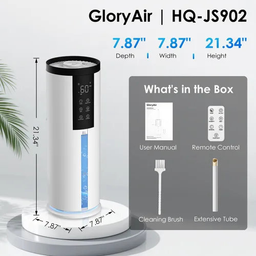 Miniatura 9 de Humidifiers for Large Room 550 ft² - GloryAir 8L Cool Mist Humidifier for Bedroom Home Plants Baby, Top Fill, 120H Runtime, 4 Mist Spray Levels