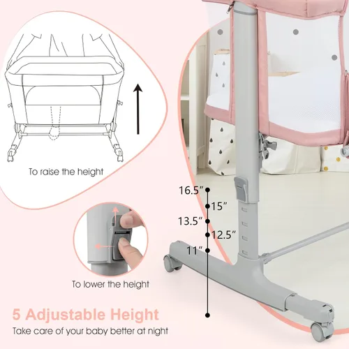Miniatura 4 de INFANS Cuna de bebé 3 en 1, cuna lateral para recién nacido, cuna plegable con colchón, bolsa de viaje, ruedas, malla de 4 lados, cuna de montaje