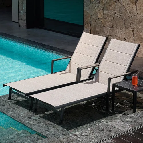 Miniatura 12 de Tumbona para exteriores, silla de aluminio nunca oxidada para patio, silla de piscina de textileno de doble capa con respaldo ajustable de 6